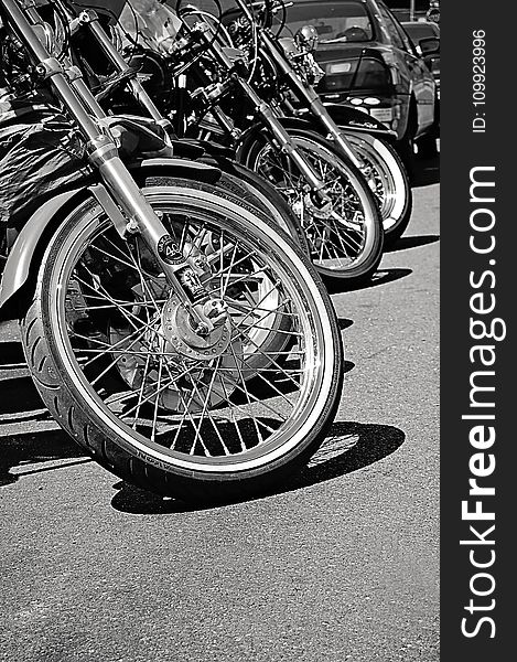 Grayscale Photo Of Parked Motorcycle