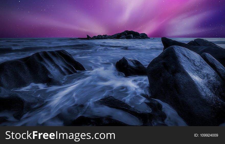 Time Lapsed Photo of Sea During Night Time