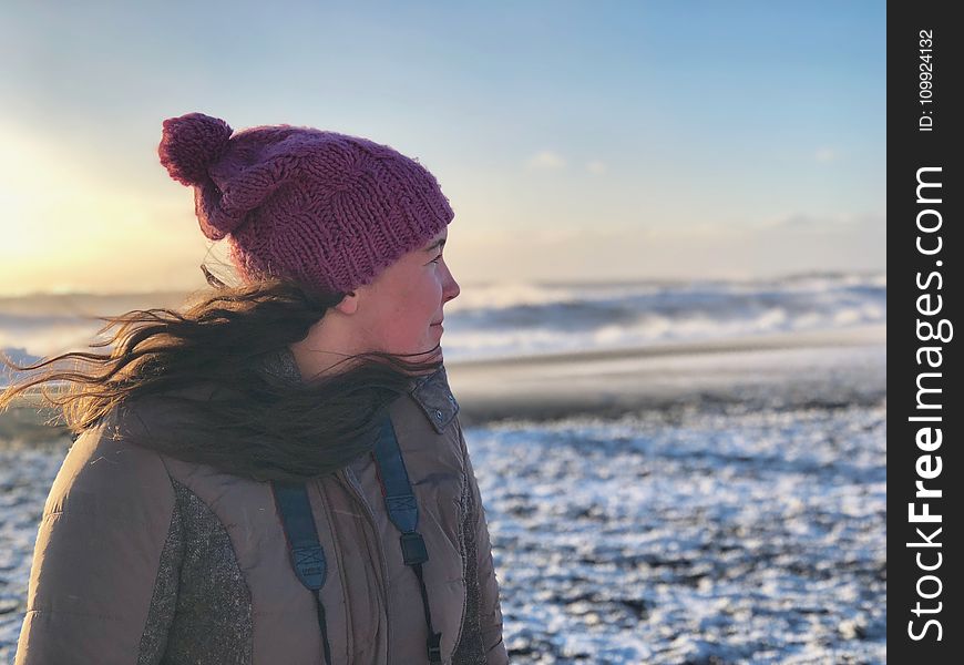 Woman In Gray Full-zip Jacket On Snowy Field