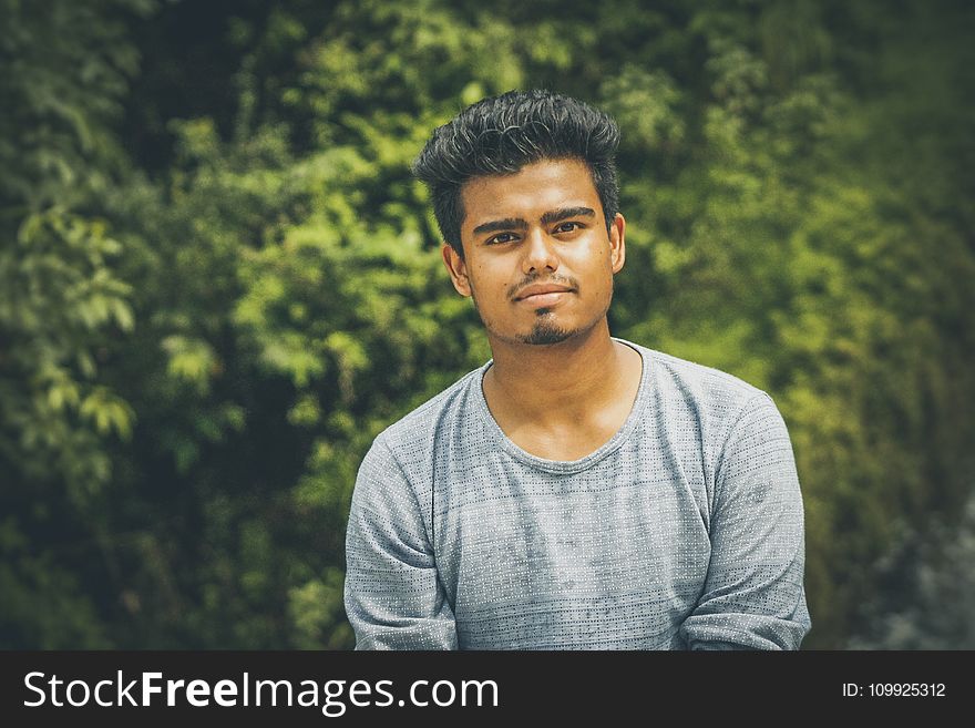 Man In Grey Crew-neck Shirt