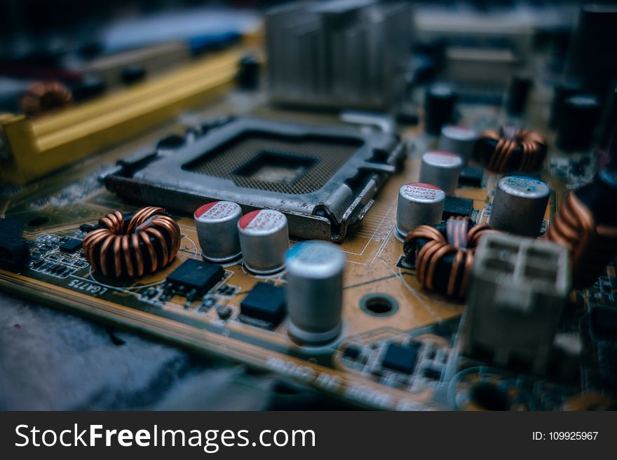 Selective Focus Photography of Computer Motherboard