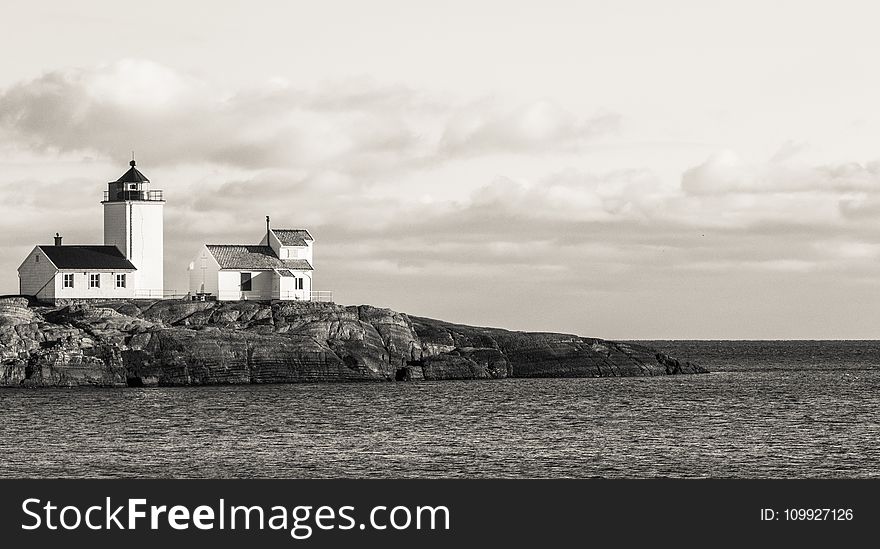 Lighthouse In Grayscale Poster