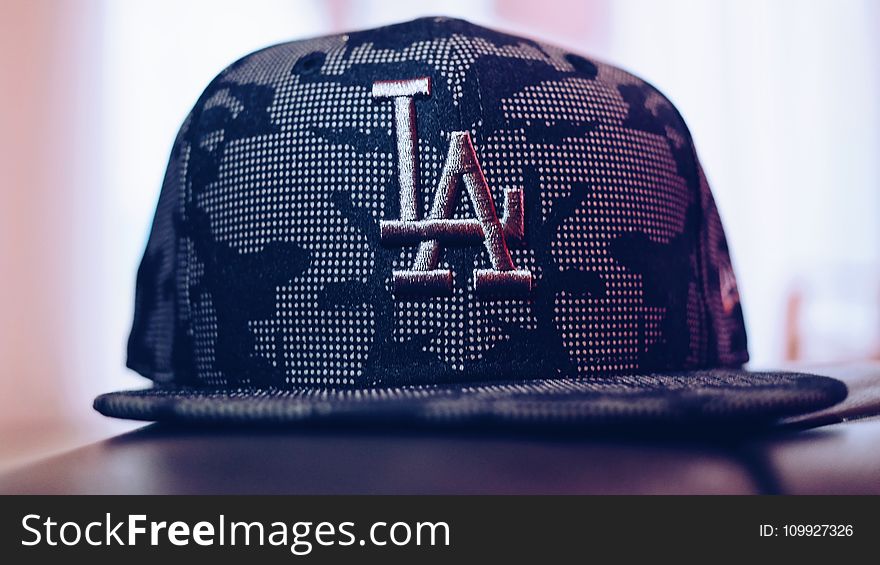 Gray and Black La Embroidered Fitted Cap