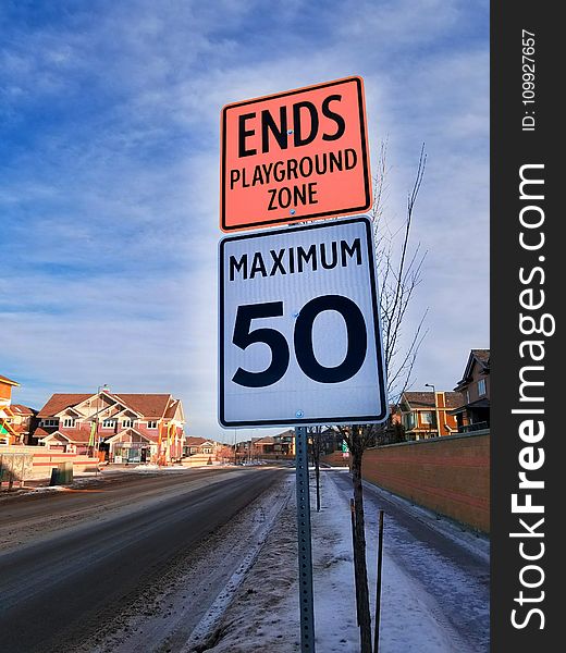 Photo of Ends Playground Zone Maximum 50 Street Sign