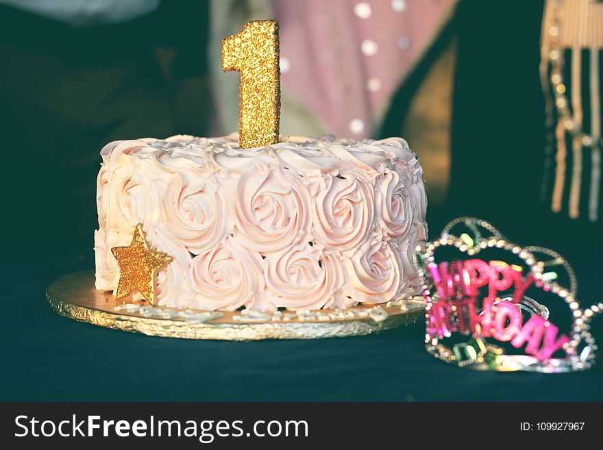 Close-up Photography of Pink Birthday Cake