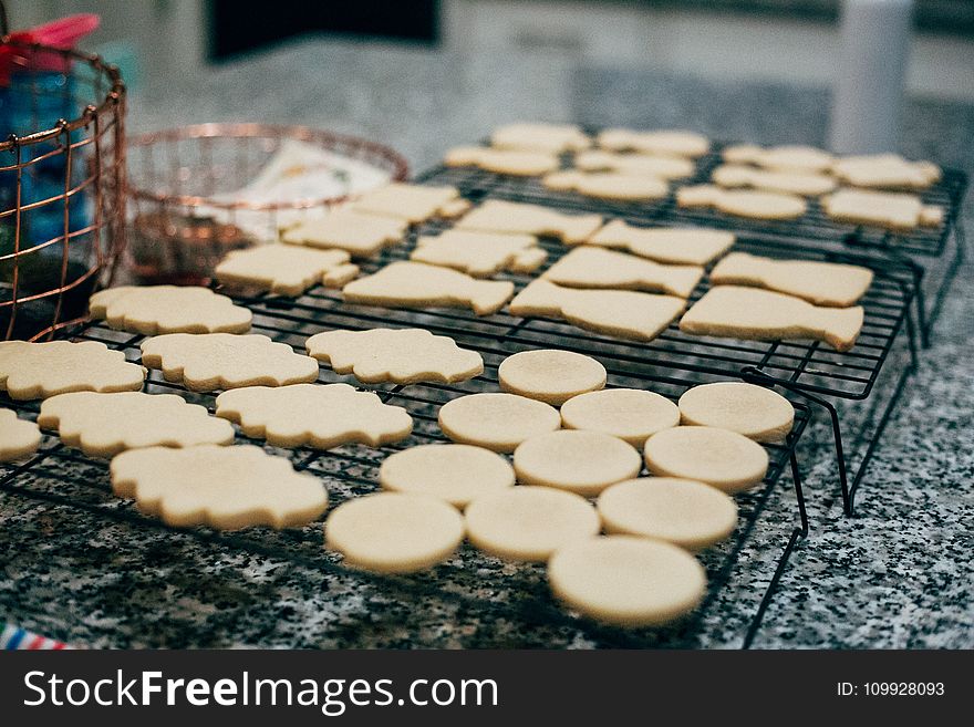 Assorted-shape Pastries on Black Steel Trays