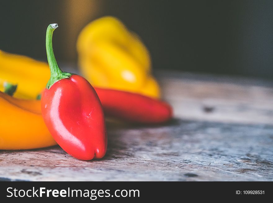 Red Chili Pepper on Gray Wooden Surface