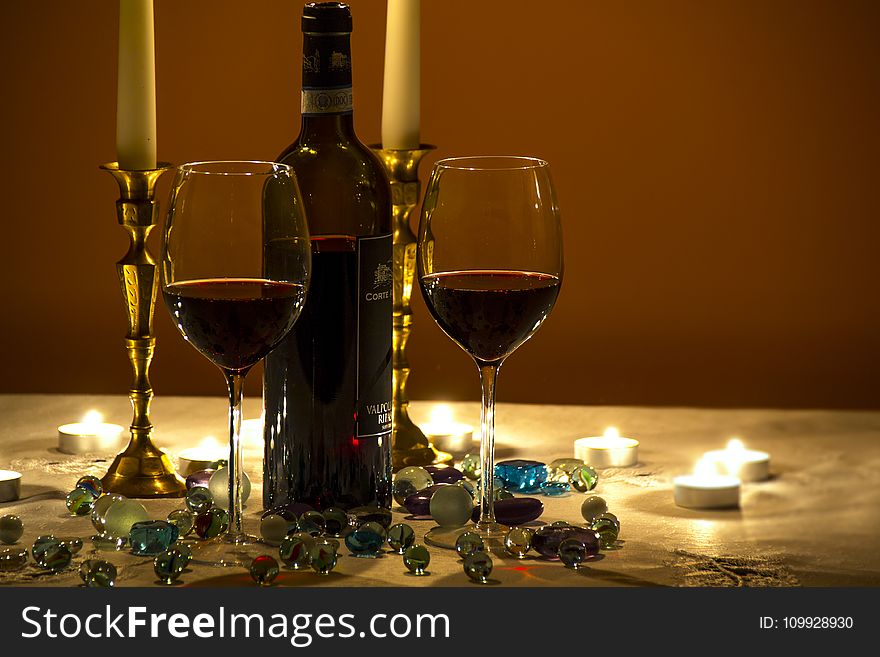 Alcohol, Bottle, Candlelight