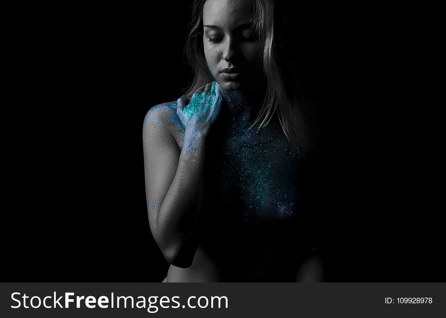 Topless Woman With Green Body Glitters Artwork