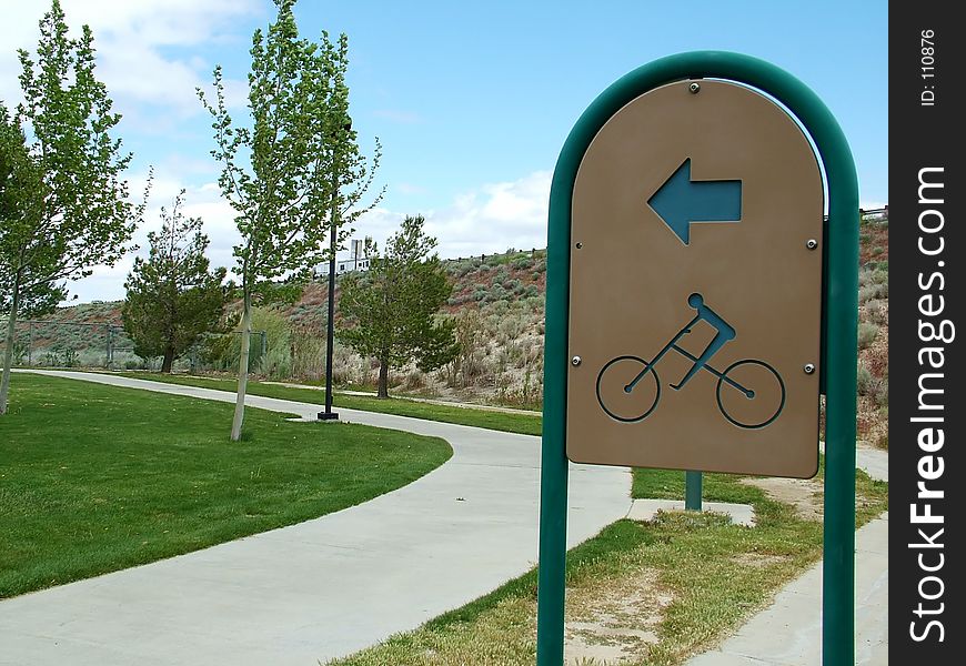 Bike path sign in park. Bike path sign in park