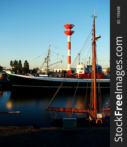 Digital photo of a ship in the harbor of Bremerhaven in Germany made in the evening. Digital photo of a ship in the harbor of Bremerhaven in Germany made in the evening.