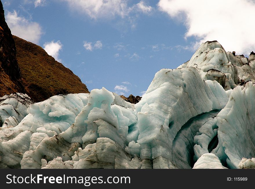 Glacial ice in the Franz Joseph Glacier. See how many shapes you can make!