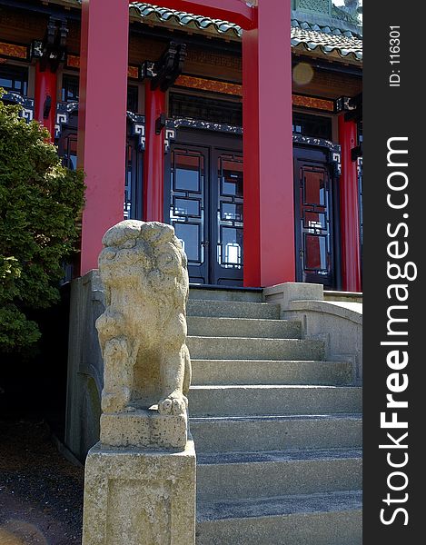 Front steps to the entrance of a Chinese Tea house