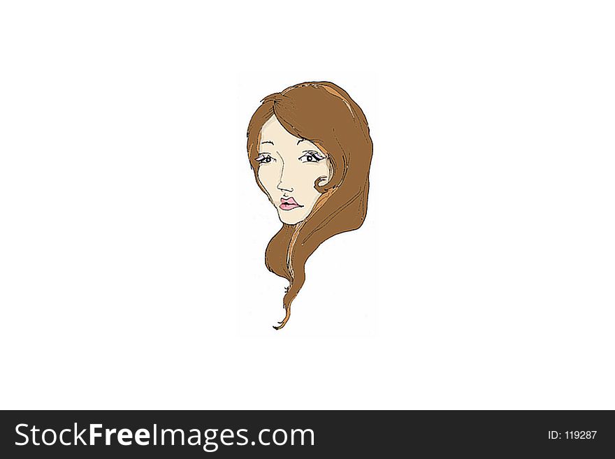 A cartoon portrait of young girl with brown hair. Author: Holly Doucette 2005. A cartoon portrait of young girl with brown hair. Author: Holly Doucette 2005