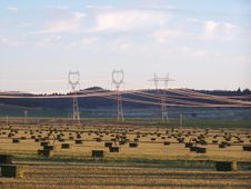 Power Transmission Lines Over A Field Of Bailed Hay Royalty Free Stock Image Power Transmission Lines Over A Field Of Bailed Hay Royalty Free Stock Image