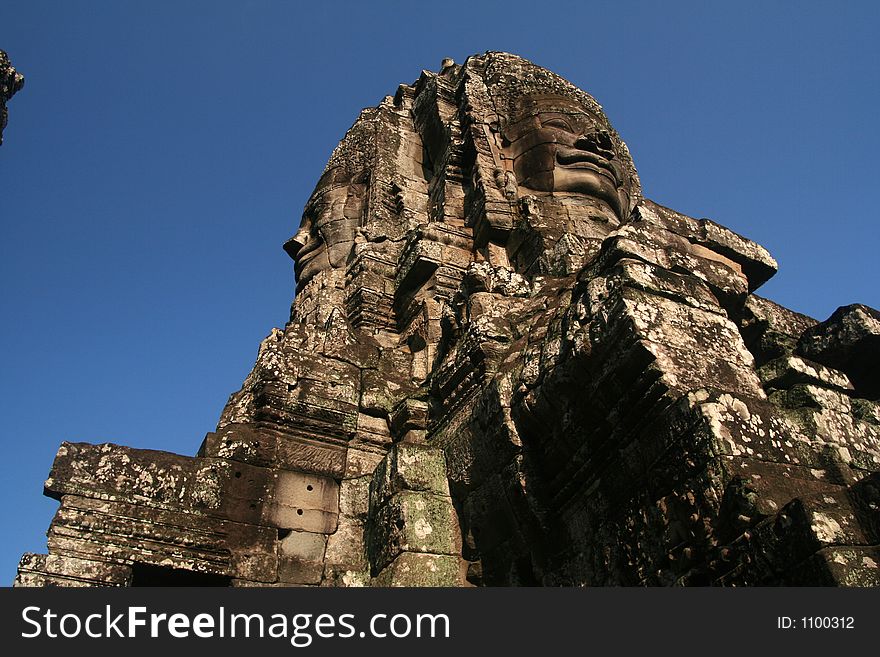 Smling Stone Faces at Bayon temple, Siem Reap, Cambodia.