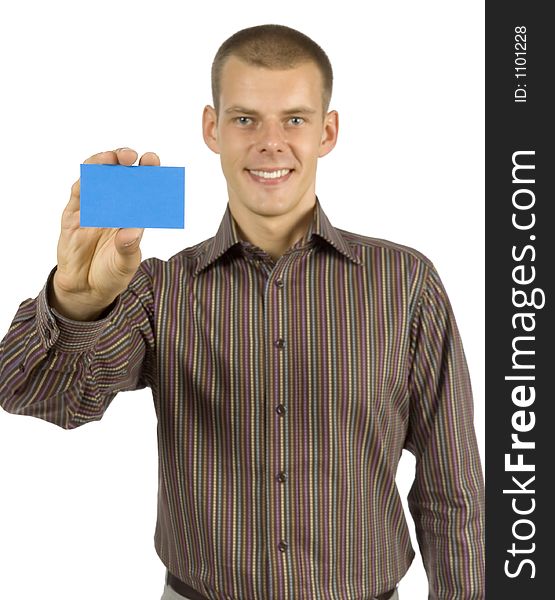 Man with message board (focus on card). Man with message board (focus on card)