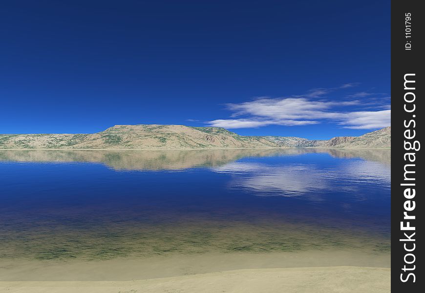 Clear river and blue sky rendering