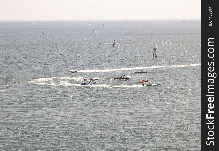 Motor boats in the Plymouth bay