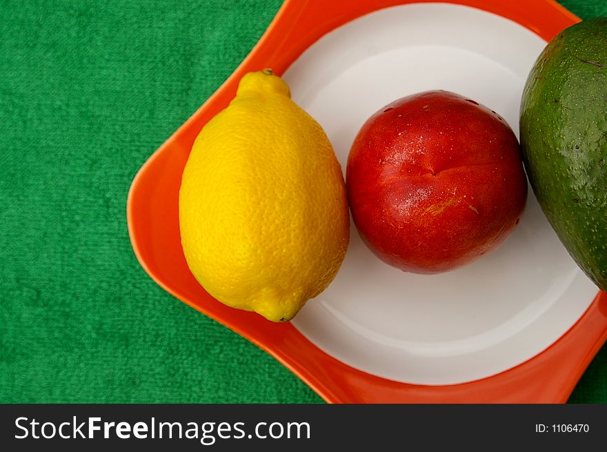 Plate with fruits zoomed. Plate with fruits zoomed