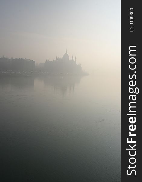 Misty budapest parliment building