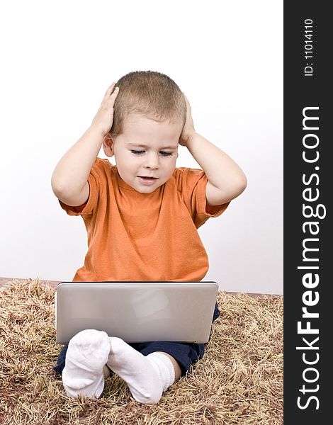 Adorable Boy With Working On Laptop. Adorable Boy With Working On Laptop