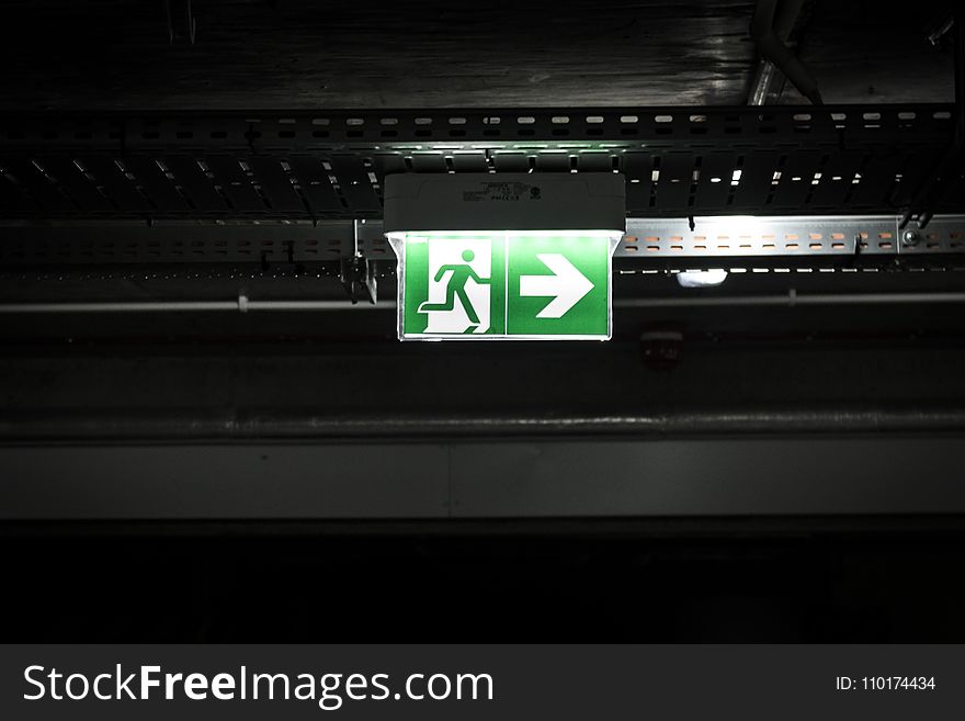 Green and White Exit Way Sign
