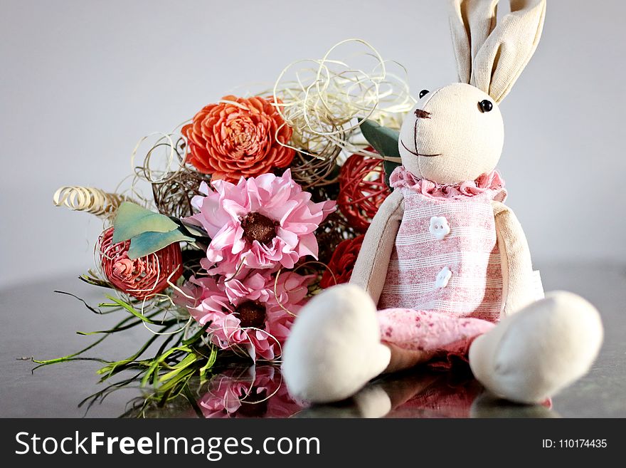 Beige Bunny Plush Toy With Pink Cloth