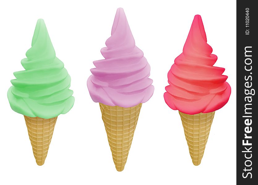 Soft serve ice cream in 3 different flavours. Soft serve ice cream in 3 different flavours