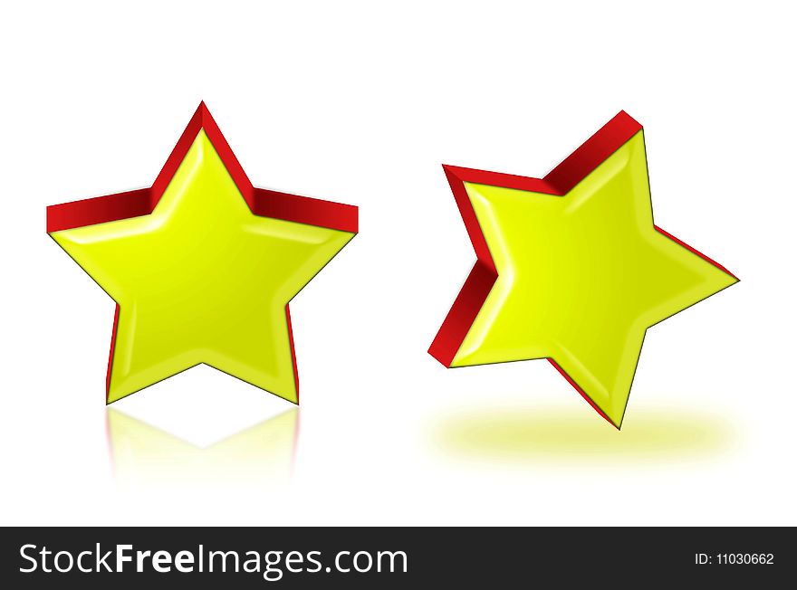 X-mas element, decoration or ornament: Stars in 3D isolated over white background with reflection. X-mas element, decoration or ornament: Stars in 3D isolated over white background with reflection