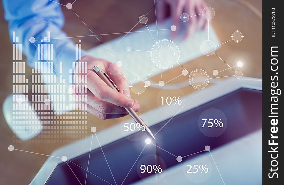 Business Overlay Interface with business person and computer