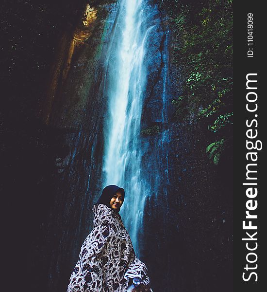 Woman In Front Waterfall