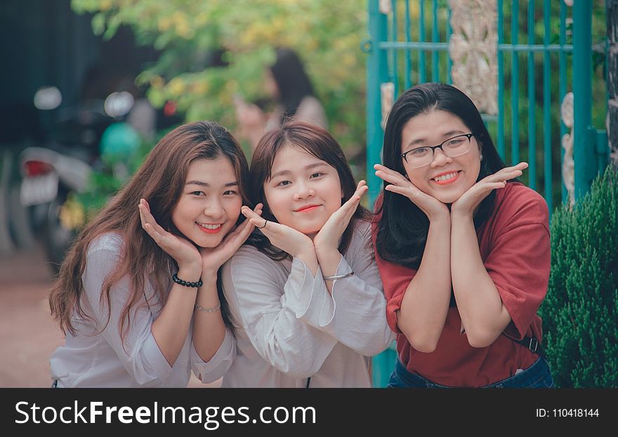 Three Girl&x27;s Wearing White And Red Dress Shirts