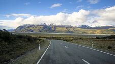 Road Through Aoraki Mount Cook National Park, New Zealand. Stock Photo Road Through Aoraki Mount Cook National Park, New Zealand. Stock Photo
