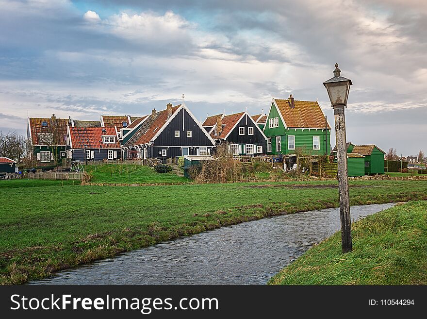 Hamlet with its typical wooden houses on the island of Marken in the Netherlands.