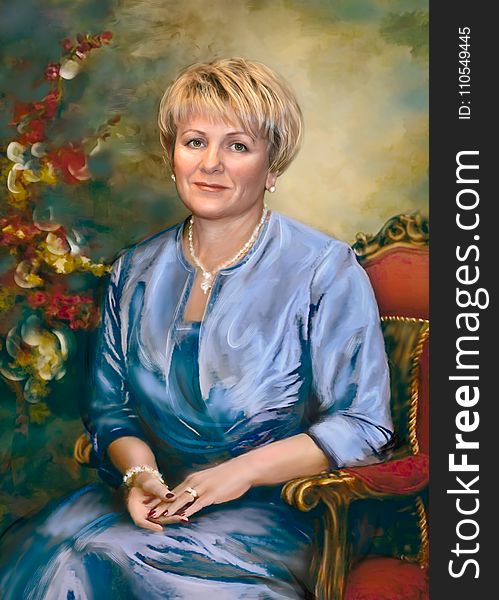 Portrait, Painting, Lady, Watercolor Paint