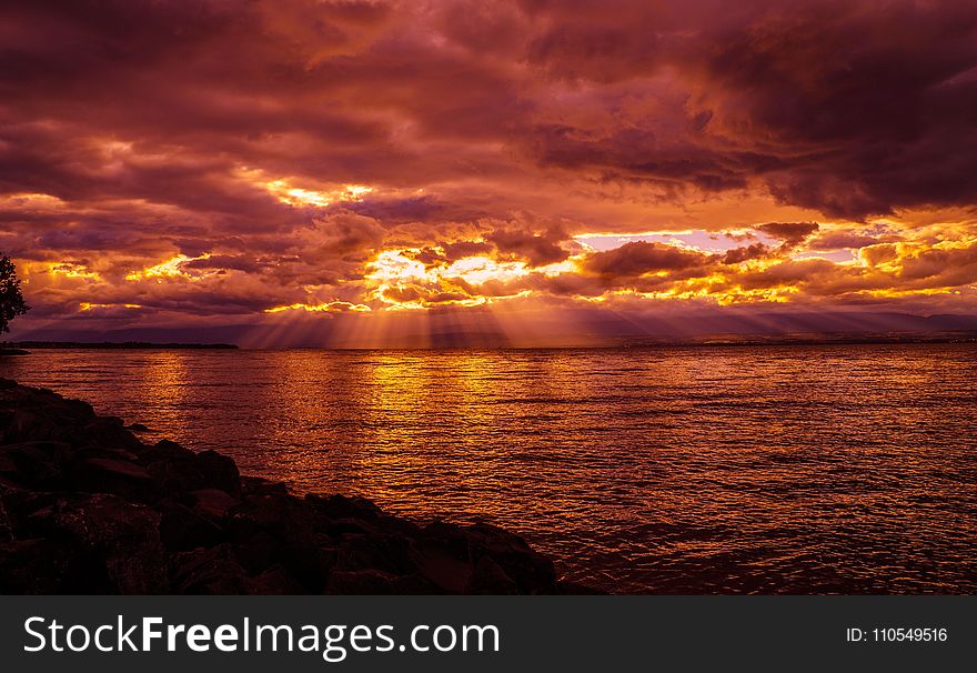 Sky, Horizon, Afterglow, Sea