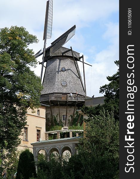 Windmill, Mill, Building, Tree