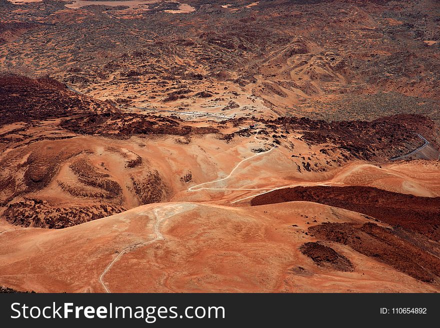 High Angle Shot Of Desert Mountain