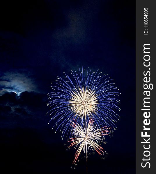 Blue And Red Brocade Fireworks At Night