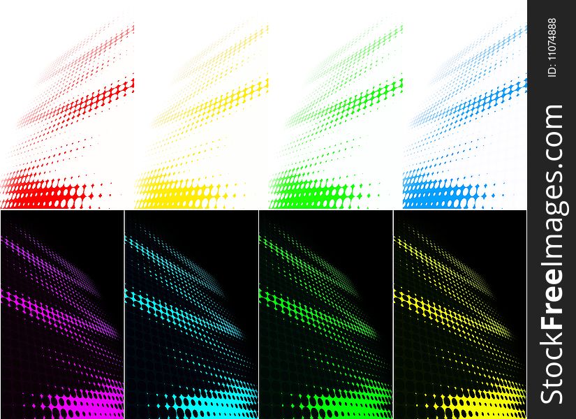 Many colors of halftone abstraction in white and black background. Many colors of halftone abstraction in white and black background