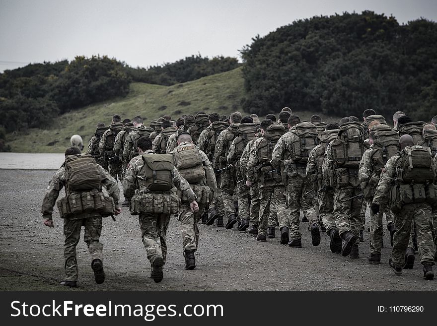 Group of Soldier Wearing Bags