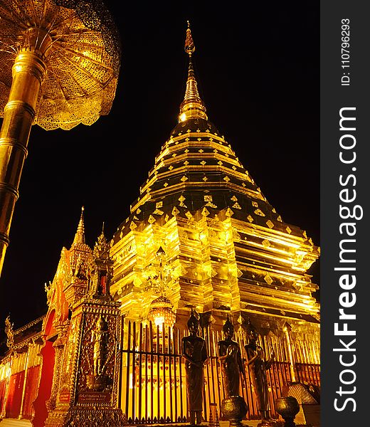 Low Angle View Of Temple At Night