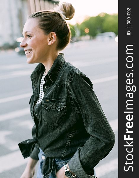 Selective Focus Photo of Woman Wearing Denim Jacket