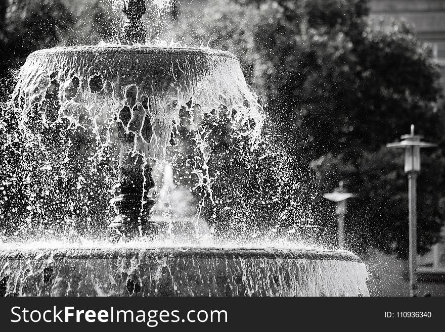 Fountain, Water, Black And White, Water Feature