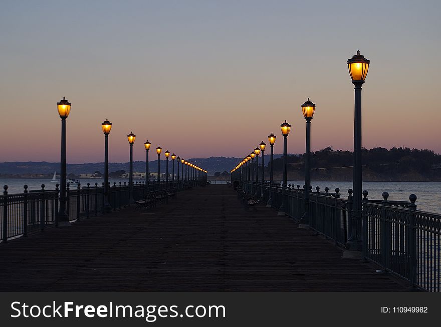 Pier, Street Light, Sky, Sea