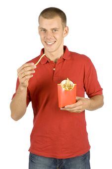 Man Eats French Fries Royalty Free Stock Photo Man Eats French Fries Royalty Free Stock Photo