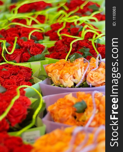 Colorful bags of roses background. Colorful bags of roses background