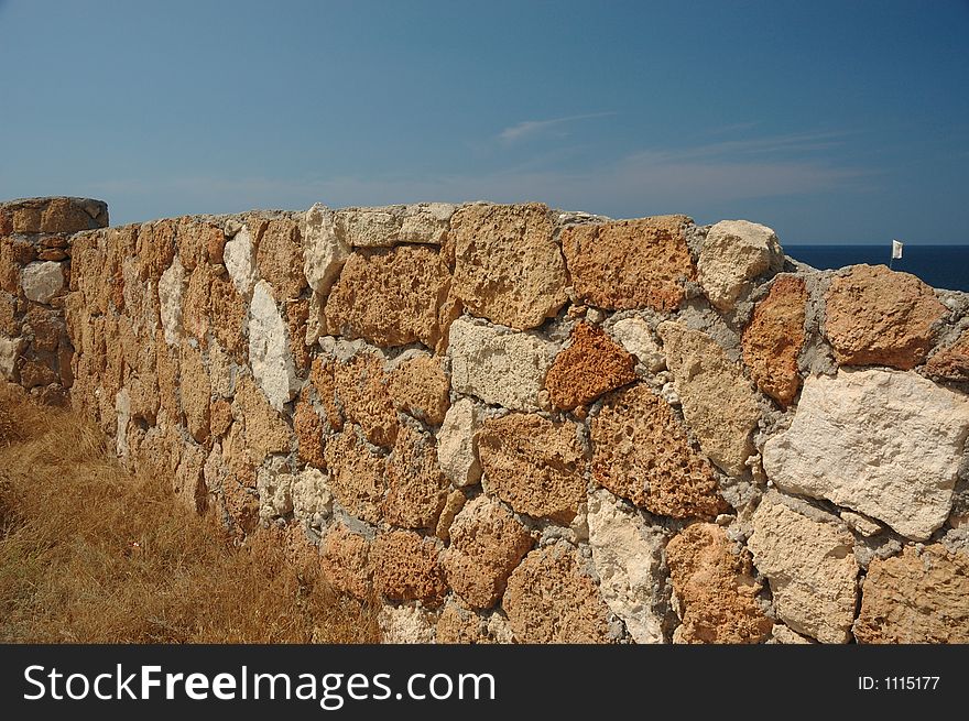 Wall from sandstone bricks