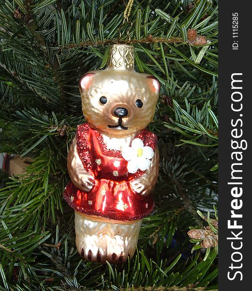 Christmas tree decoration in the form of a bear. Christmas tree decoration in the form of a bear